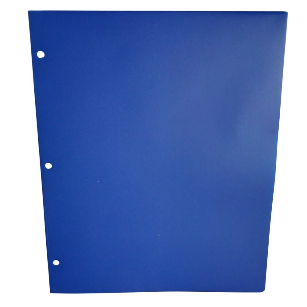 12-Pack - 2‑Pocket 3‑Hole Punch Plastic Folder – Blue – 12‑Pack