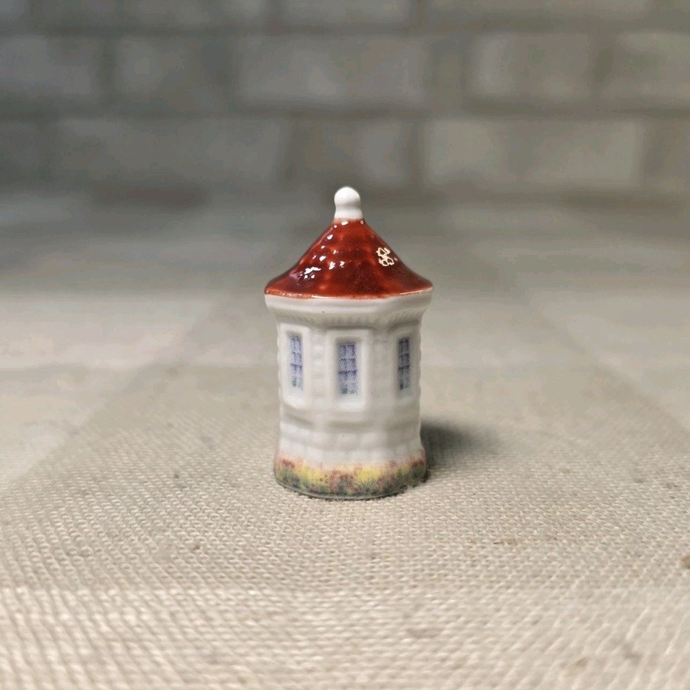 Porcelain Lighthouse Thimble Ceramic White Brick Red Roof