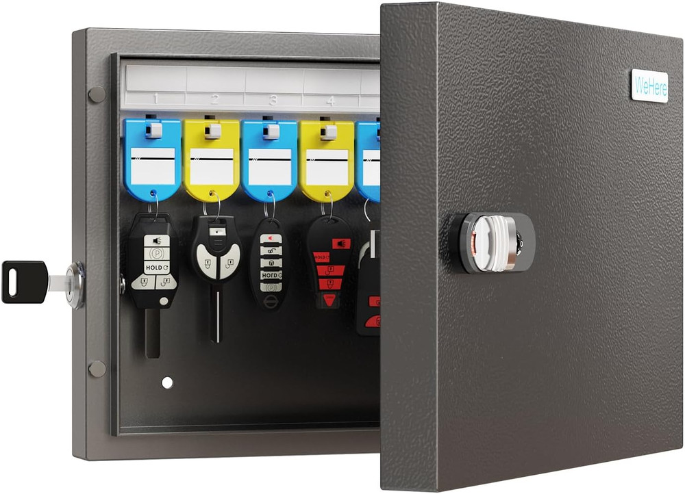 16 Key Lock Box - Wall Mounted Key Cabinet with 3-Digit Combination Lock & Backu