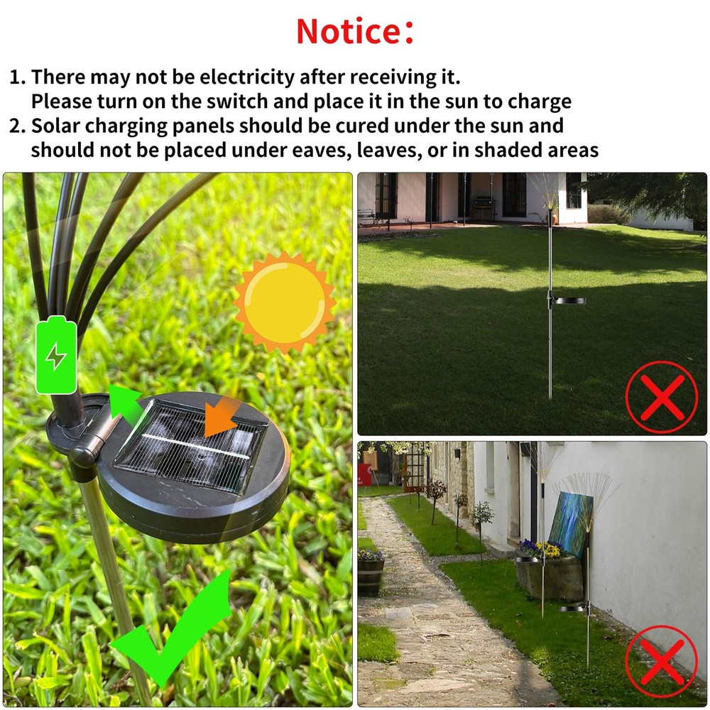 Solar Firework Lights, 2 Pack 120 LEDs 2 Lighting Modes Solar Garden Lights O...