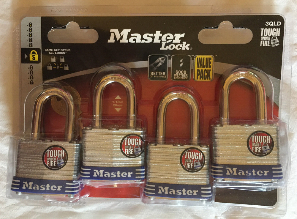 Master Lock 3QLD 4-Pack Zinc Plated Steel Locks