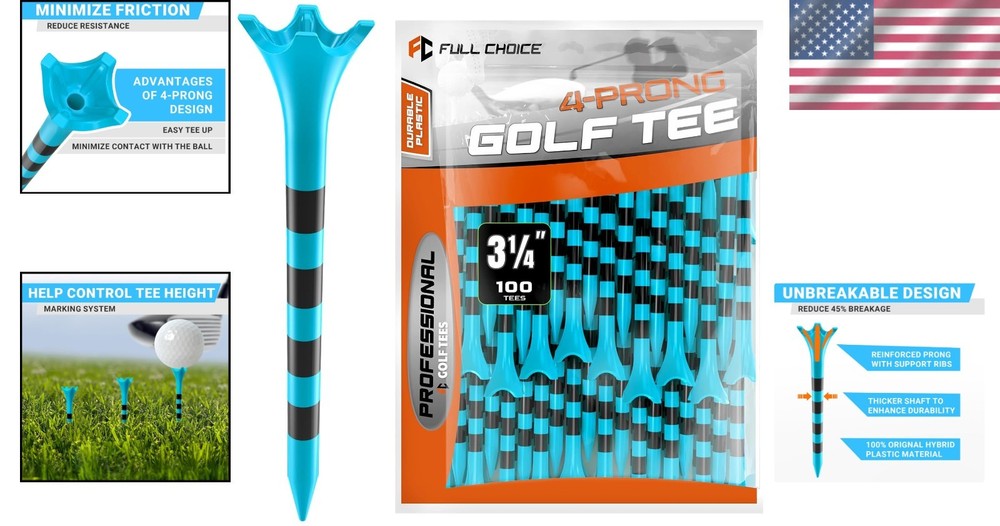 Full Choice100 Pack 3-1/4" Plastic Golf Tees, Enhanced Durability & Stability...