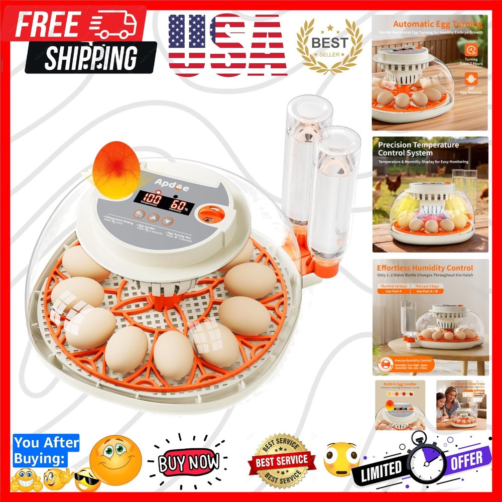 Egg Incubator with Temperature and Humidity Control, Automatic Egg Turning, E...