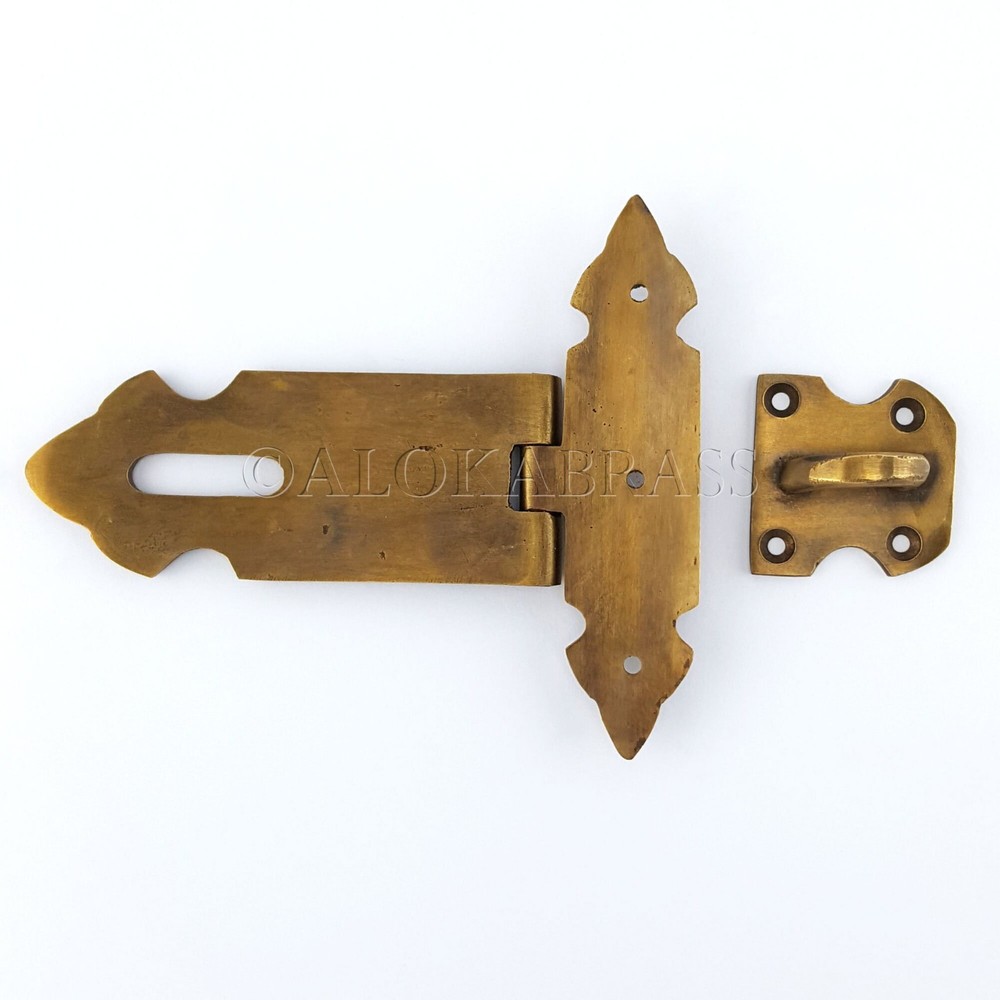 Solid brass heavy strong large 5" Hasp Staple Latch Catch Old Style box door
