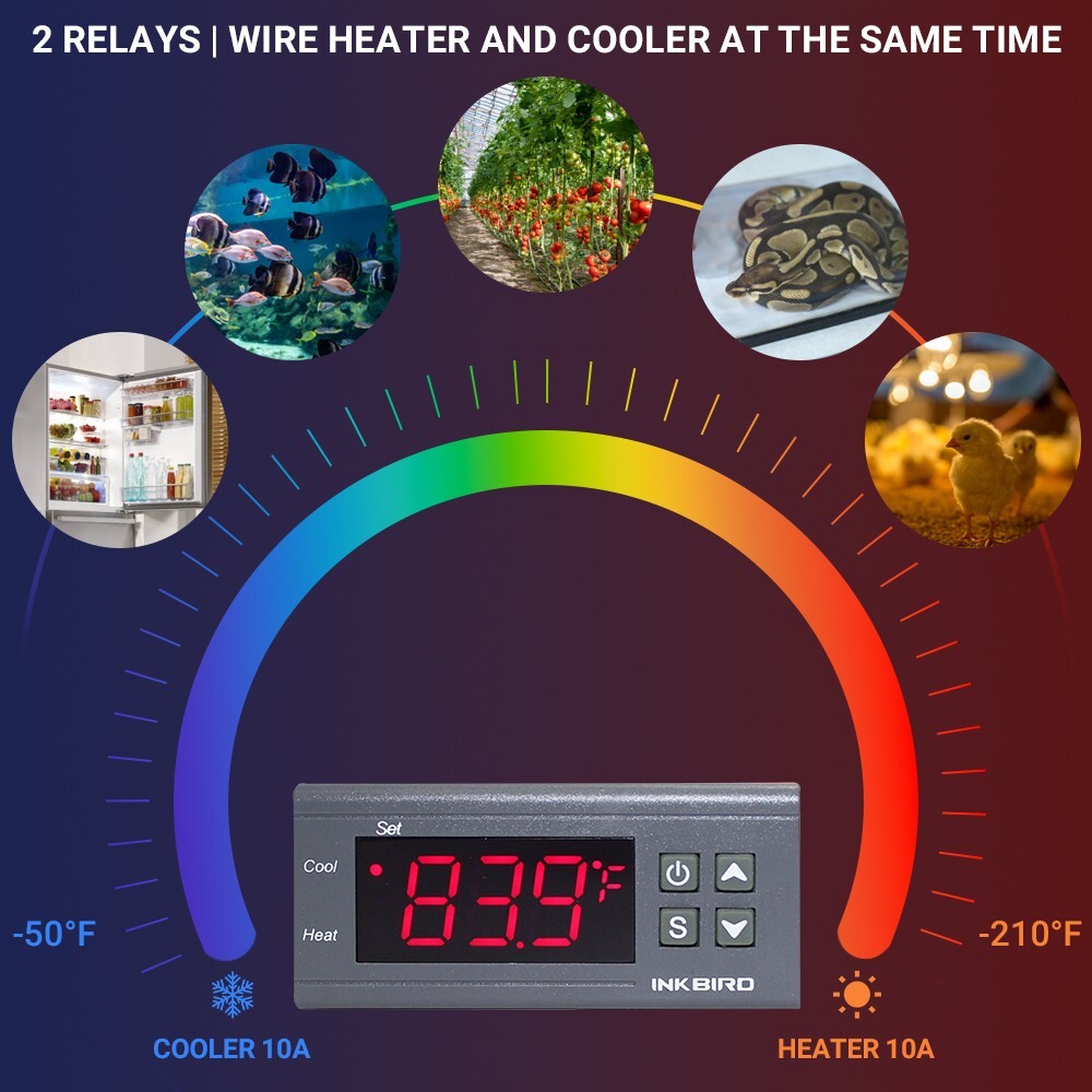 Inkbird ITC-1000 12V 10A Temperature Controller ON/OFF Thermostat Heat Cool US