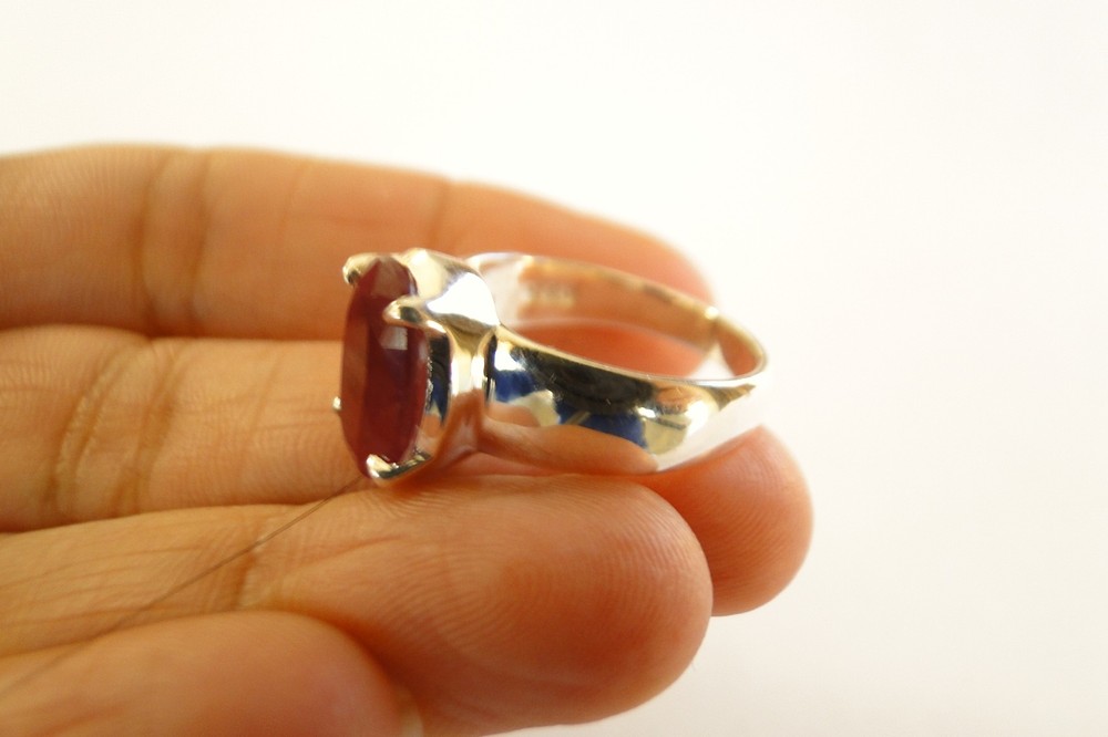 Oval Red Ruby Solitaire 925 Sterling Silver Ring Size 8