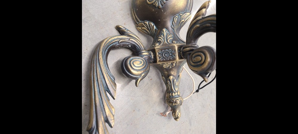 Ornate Antique solid brass double arm wall sconse
