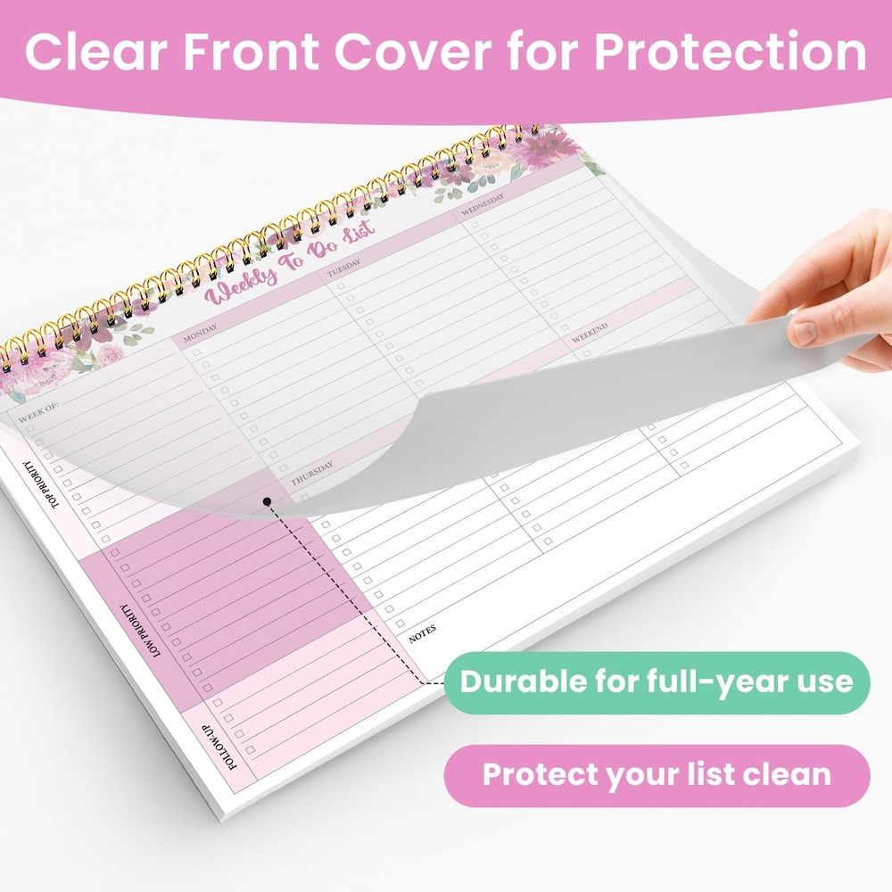 Weekly To Do List Notepad with 52 Undated Sheets（8.5"×11"）- U