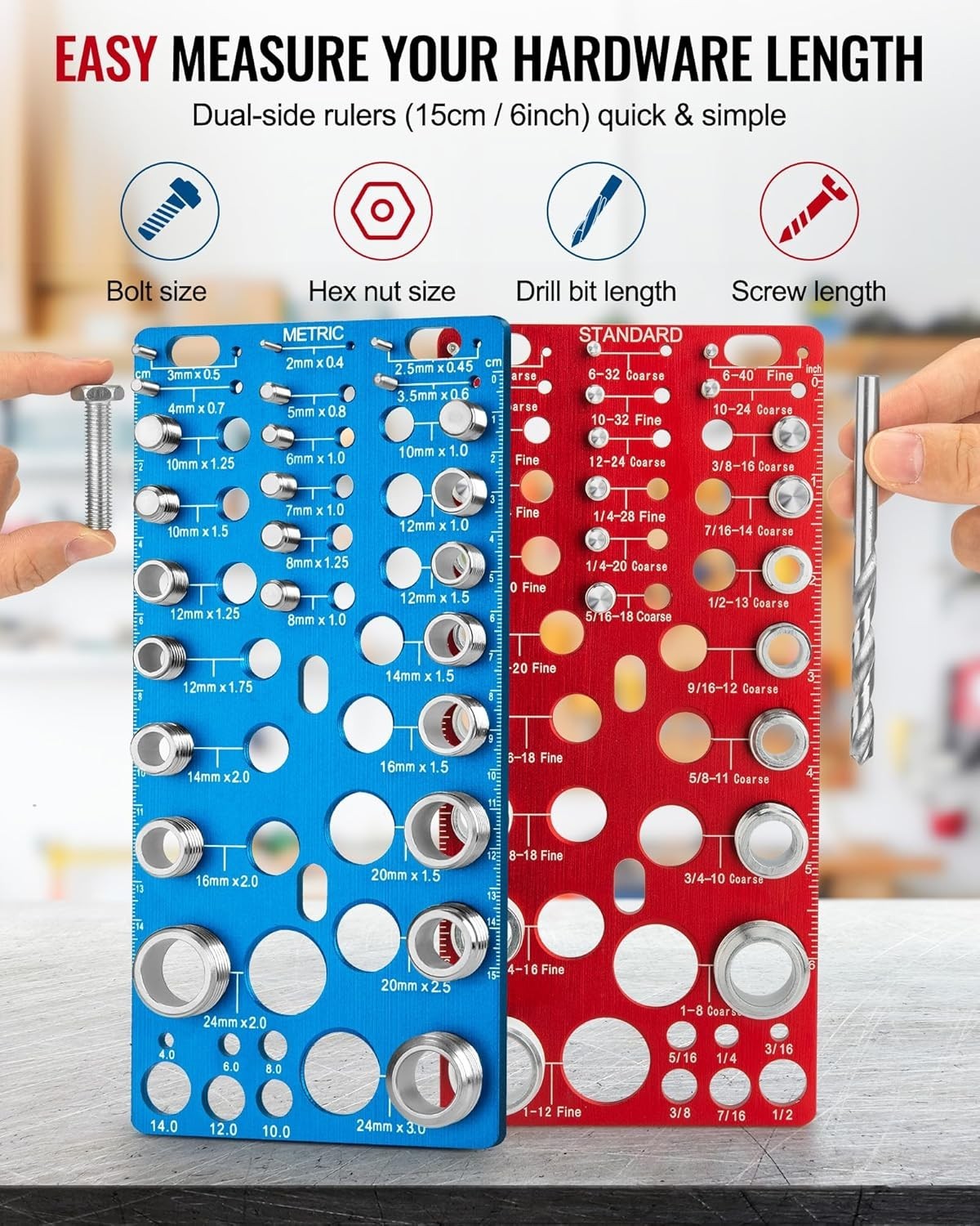 62 Pcs Nut and Bolt Thread Checker - 25 Standard + 25 Metric Thread Gauges