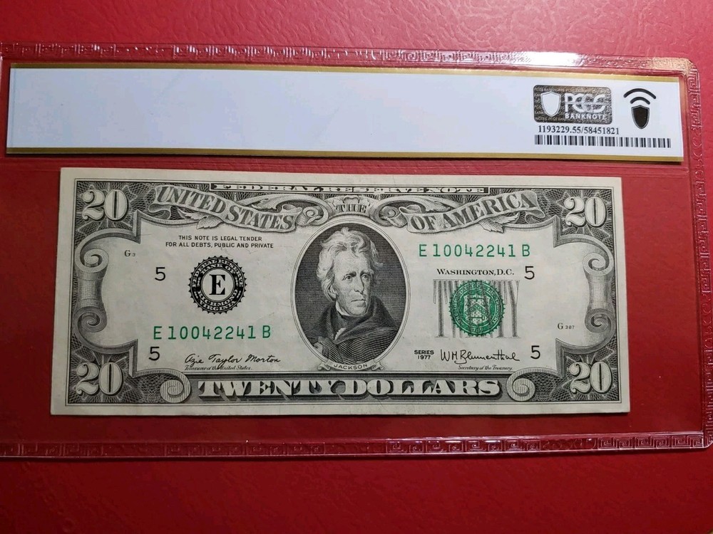 1977 $20 FRN Partial Offset Printing Error. Face To Back. PCGS. About UNC 55