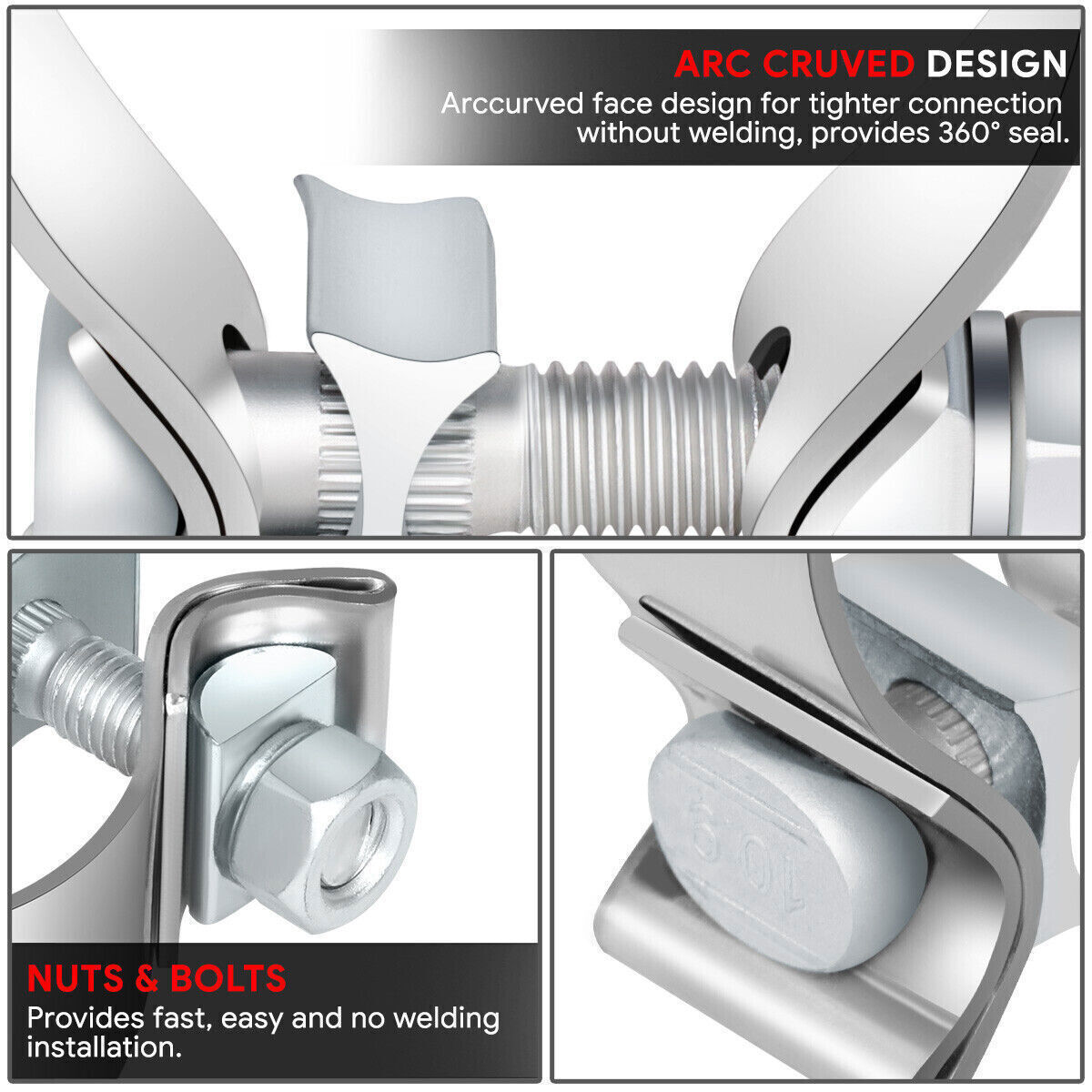 2PCS 2" Inch Narrow Band Exhaust Clamp Lap Joint T409 Stainless Steel 2 in