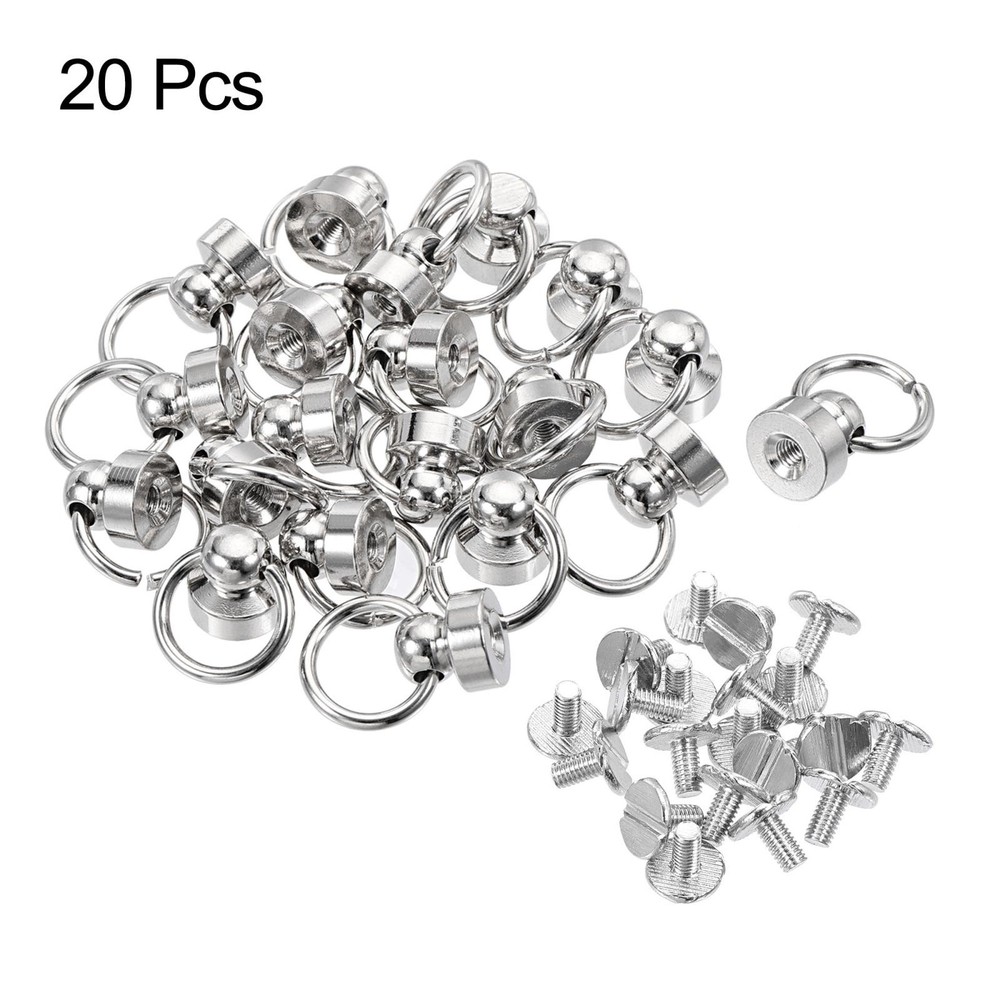9x9.3mm Tear Ring Rivets Round Studs Brass Silver Head 20pcs