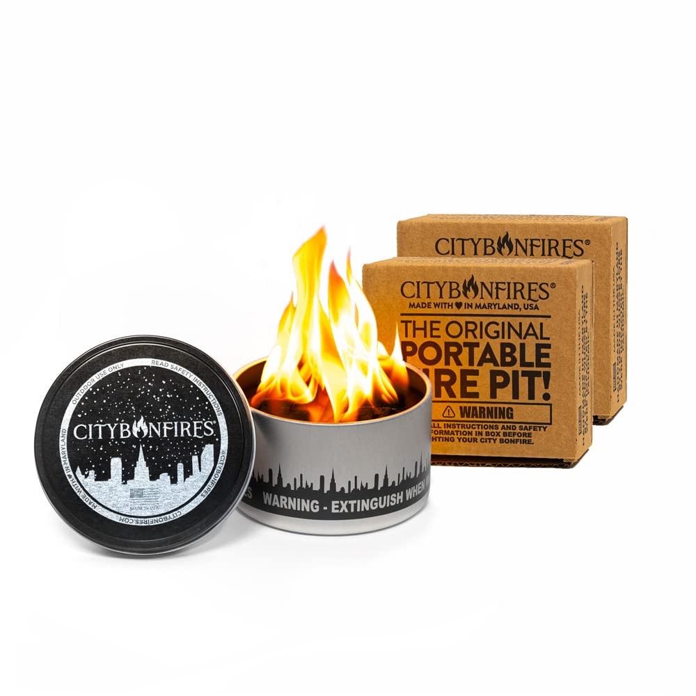 City Bonfires Portable Fire Pit - Mini Pit, Table Top 2 Pack, Silver