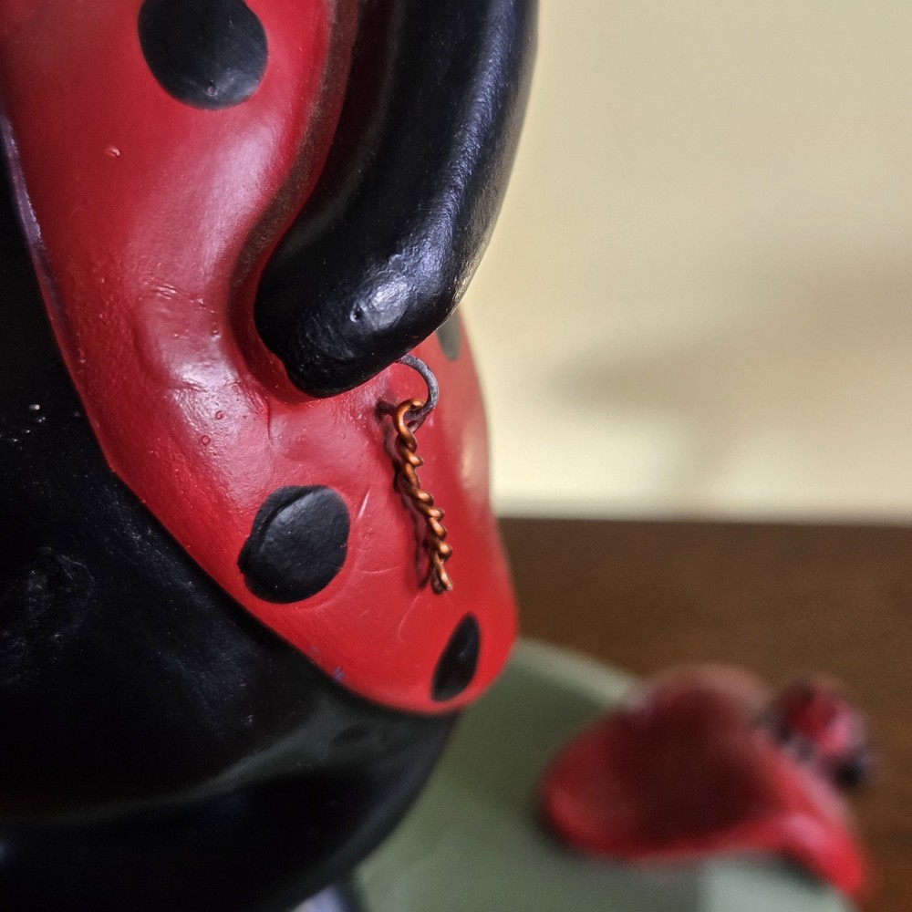 Ladybug Kitchen Timer on Handmade Stand with Anthropomorphic Ladybug Figure 8.5"