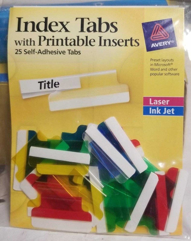 Avery 16219 Insertable Index Tabs with Printable Inserts 1 Assorted Tab 25 Pack