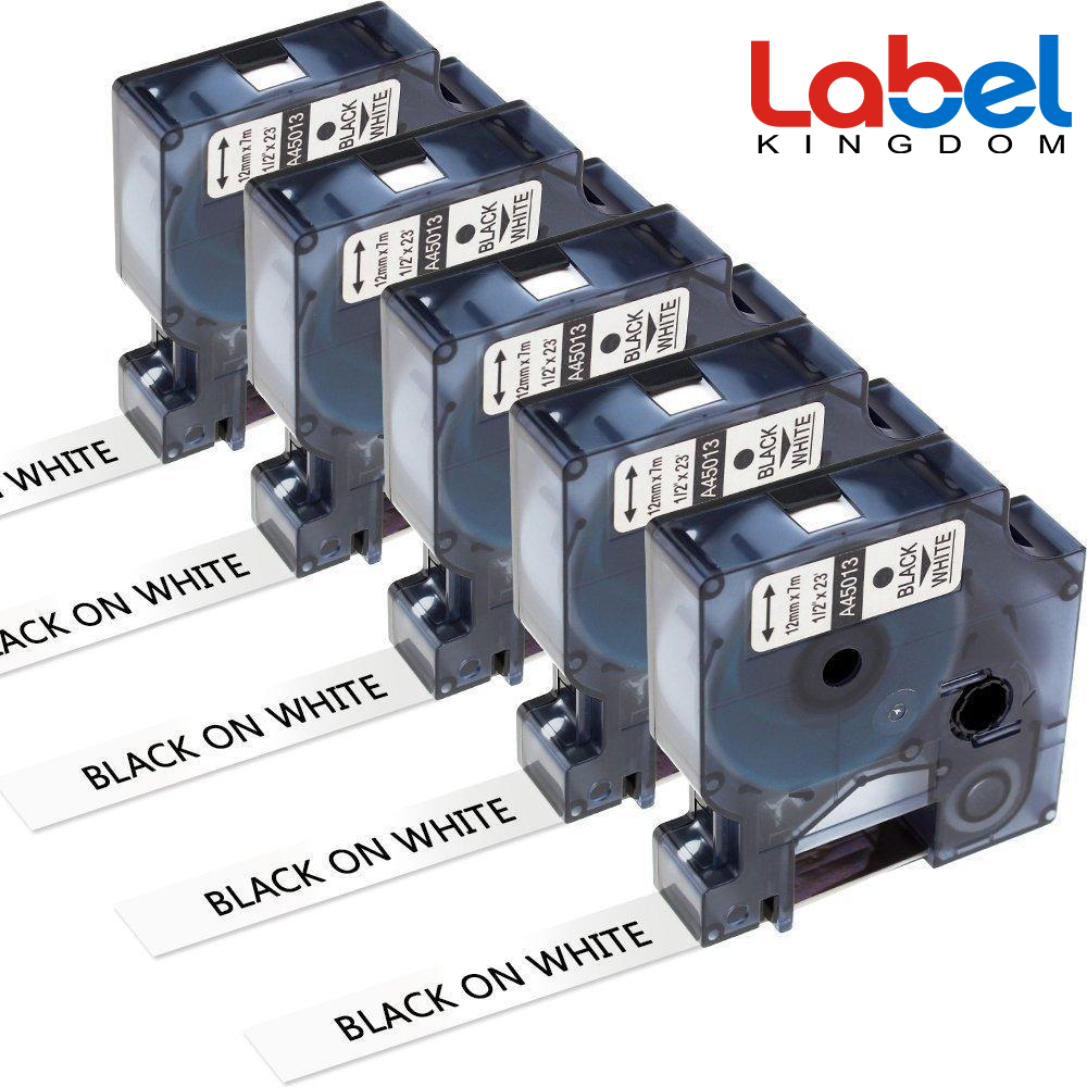 5X45013 S0720530 Label Tape Compatible for Dymo LabelManager 12mm Black on White