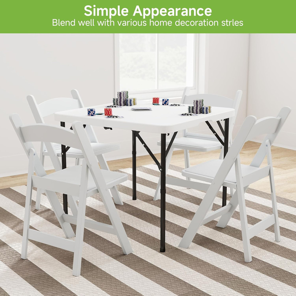 Folding Table, 34" Square Portable Card Table with Handle and Removable Legs for