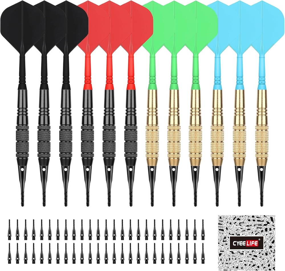 12-Piece Soft Tip Darts Set, 18 Gram with 50 Extra Plastic Tips