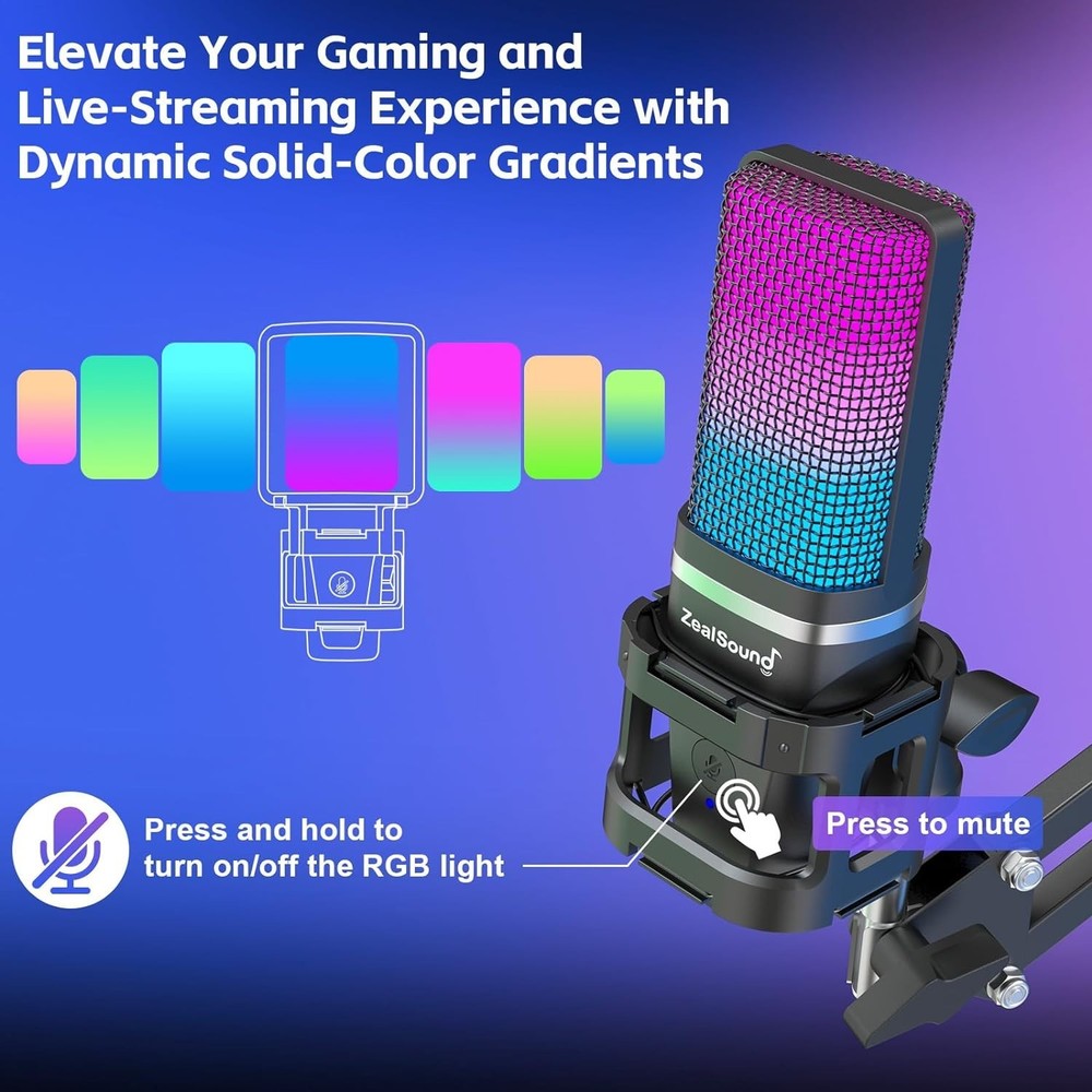 Professional USB Microphone for Streaming & Podcasting with Adjustable Boom Arm