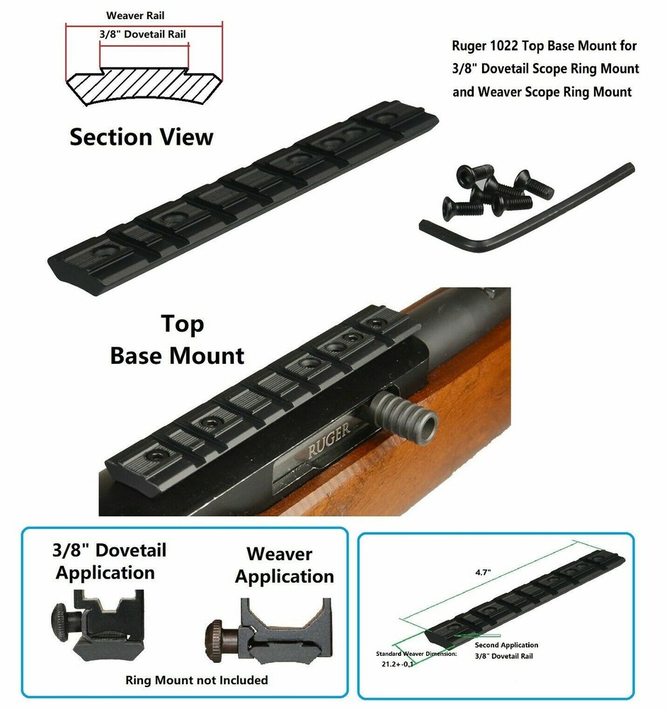 Ruger 1022 Top Weaver Mount With 4 Adjustable Reflex Dot Sight Variations Color