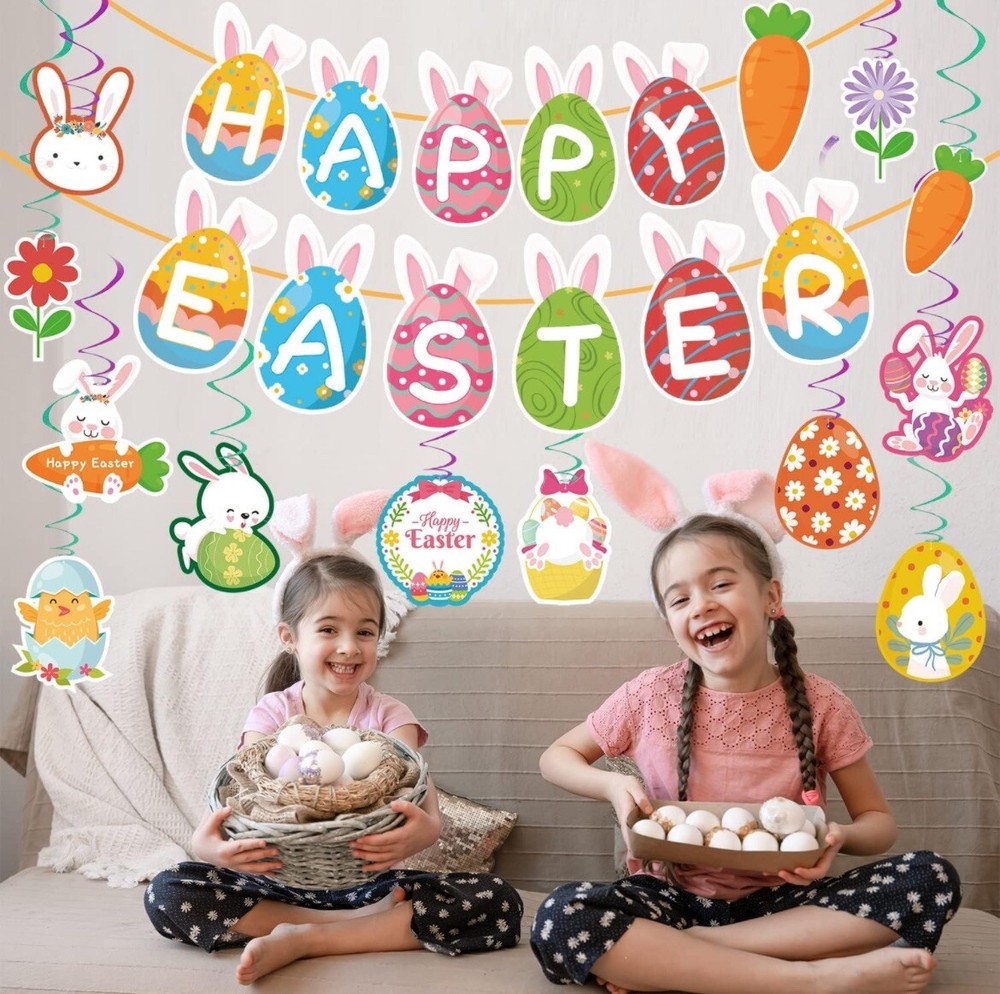 38pcs Easter Decorations Home Happy Easter Bunting Banner Decoration
