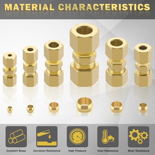 46pcs Brass Compression Tube Pipe Fittings Assortment 46Pcs Compression Kit