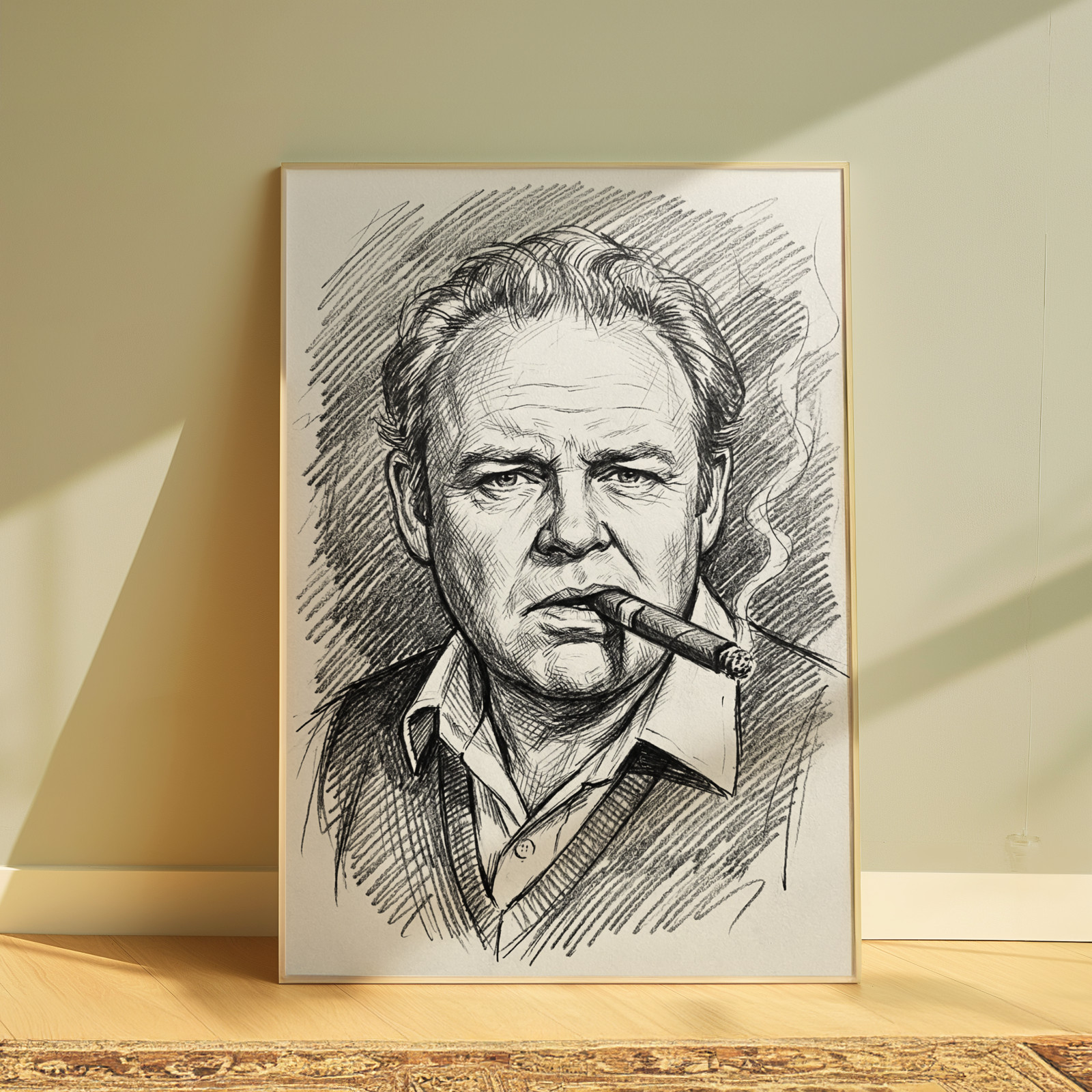ARCHIE BUNKER DRAWING PRINT PORTRAIT SKETCH 8" x 10" ALL IN THE FAMILY WALL ART
