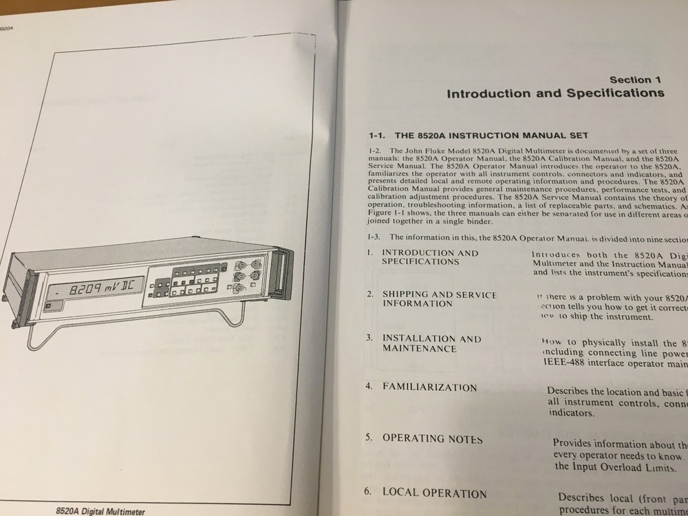 Fluke 8520A Multimeter Instruction Manual