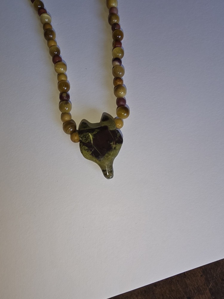 Carved Stone Wolf Fox Head Neclace