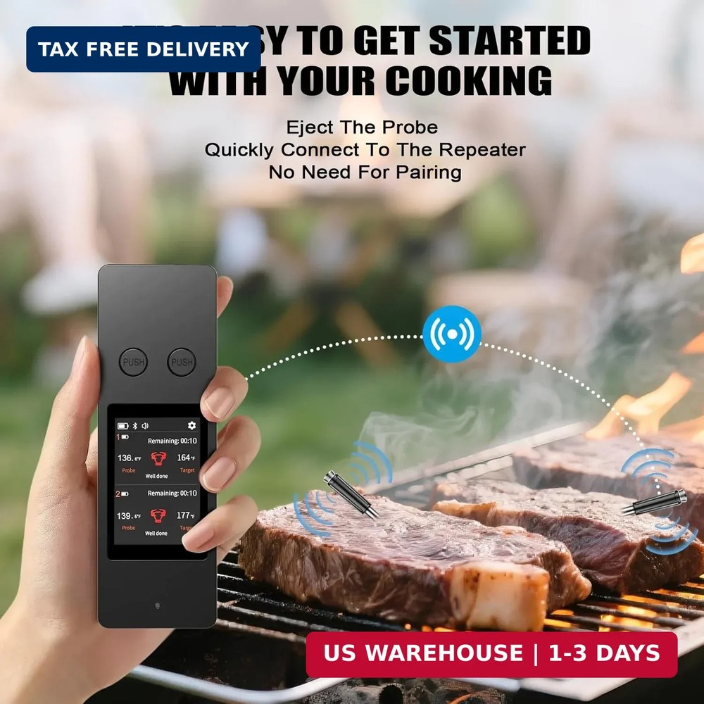 Bluetooth Wireless Meat Thermometer, No App Needed, 800FT Range, Dual Ultra-Thin