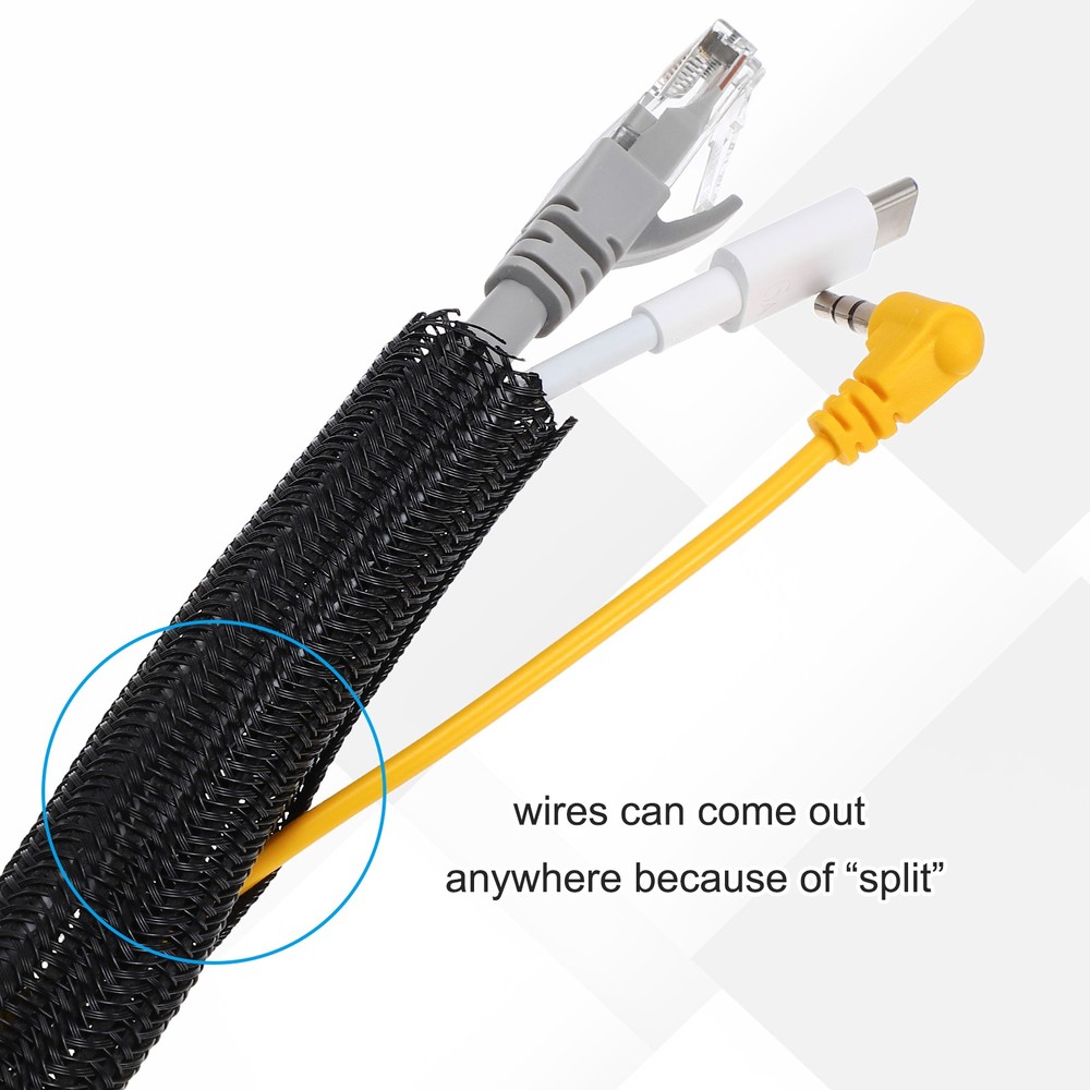 1/2 Inch ID Split Loom Tubing 10ft Polyester Cord Protector, Black