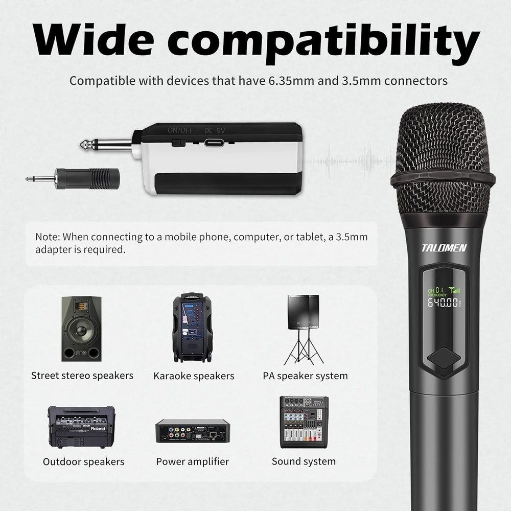 Professional Dual Handheld Wireless Microphone Set - Rechargeable, 160 Ft Range