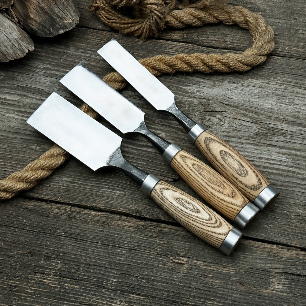 Timber Frame Chisel Set 3 pcs. Sharp Blades. Woodworking Forged Chisels.
