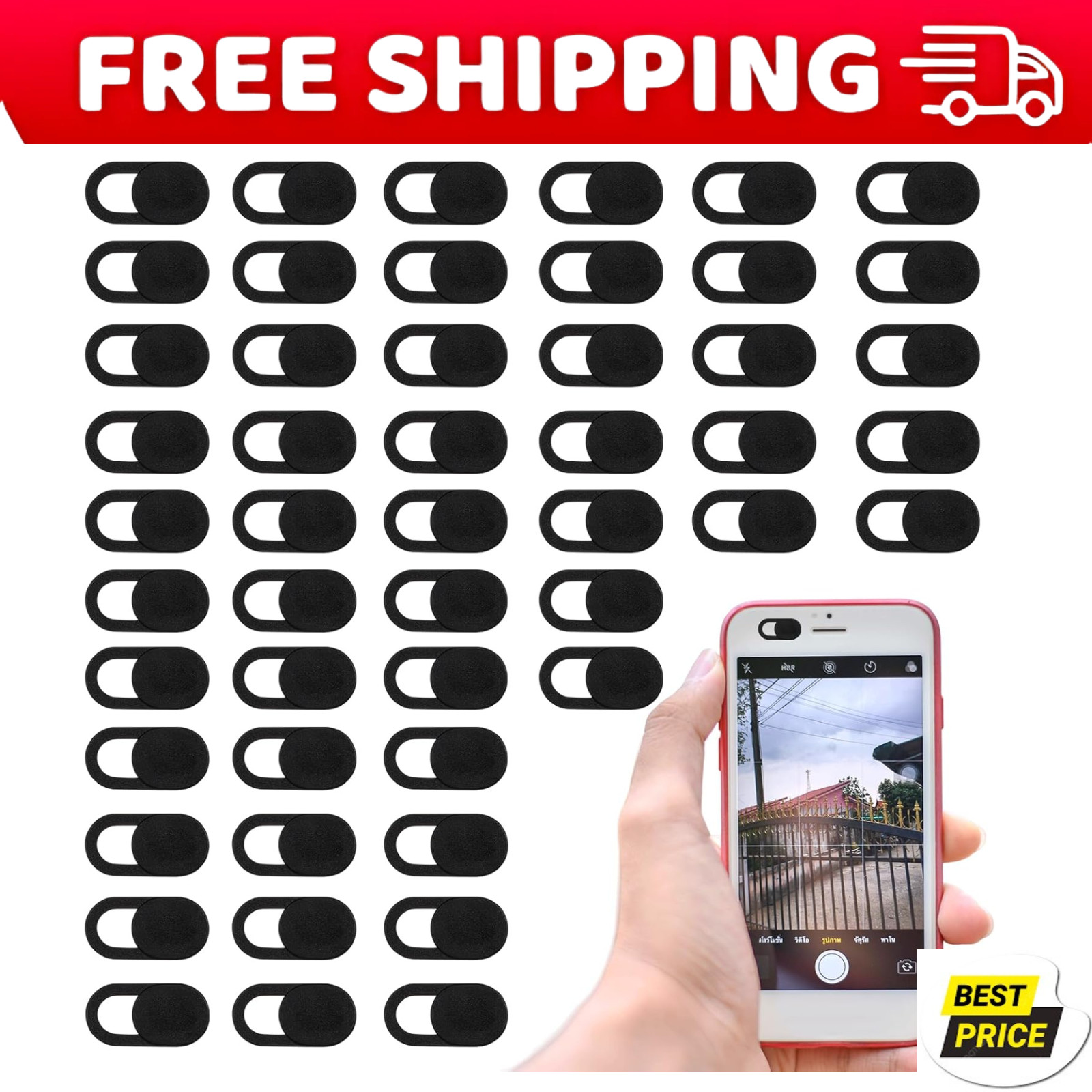 50 Pcs Black Ultra-Thin Webcam Cover Slide, Laptop Camera Privacy Protectors