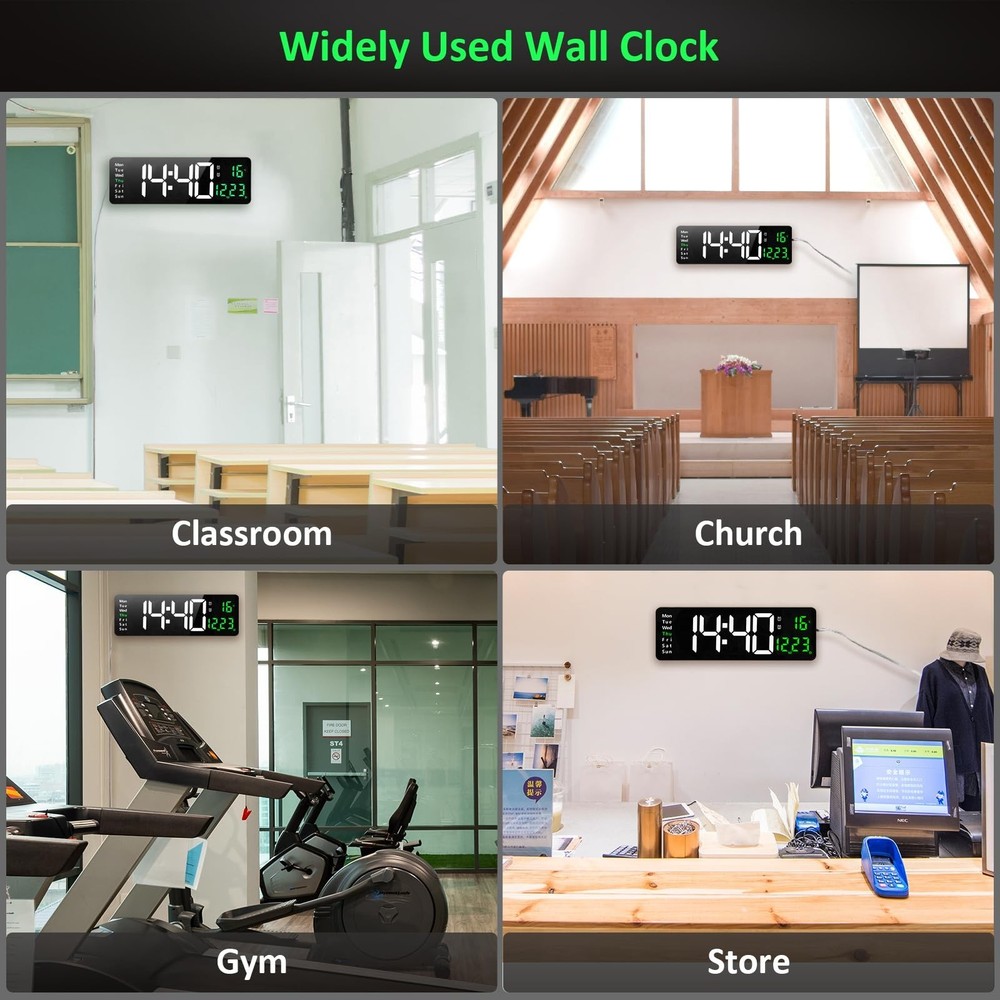 Large Digital Wall Clock,16 Inch Digital Wall Clock with Time Date Temp Week,...