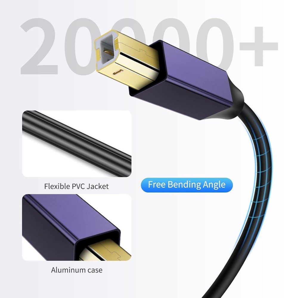 LDKCOK USB B to C Printer Cable 20FT, C MIDI Black