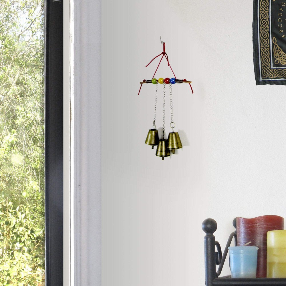 Witch's Bell: 3 Bells, Twig, Colorful Beads, Chains, Red String - Handcrafted