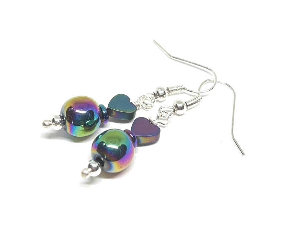 Rainbow Hematite Genuine Stone Handmade Earrings