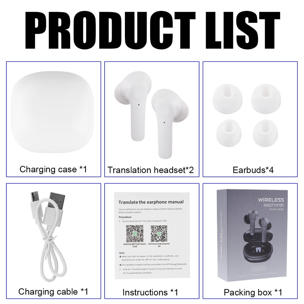 Translator Earbuds 144 Languages & Accents Two-Way Translation for iOS Android