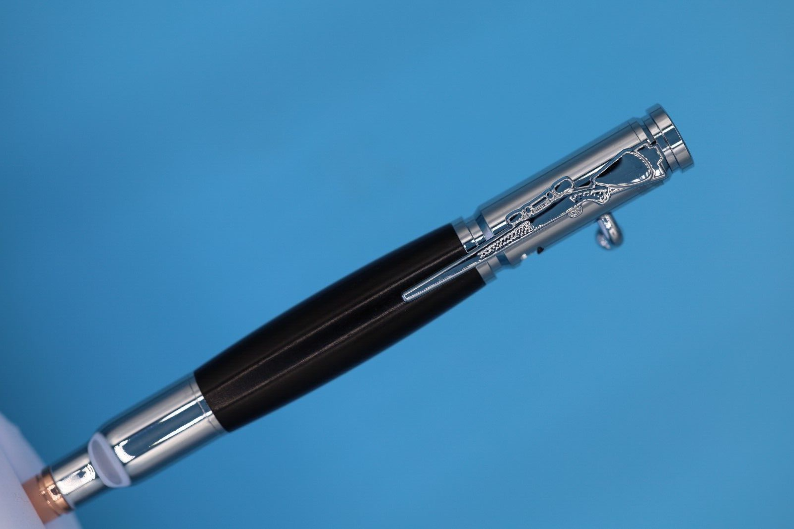 Bolt Action Pen in Popular Chrome Finish Trim with Blackwood and 30 Caliber Tip
