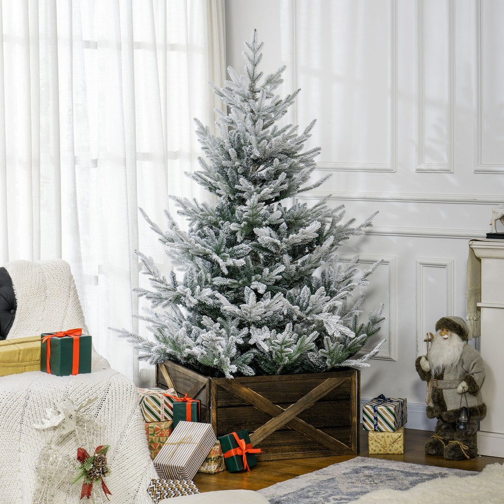 6ft Artificial Flocked Christmas Tree, Hinged Branches, 795 Tips, Metal Stand