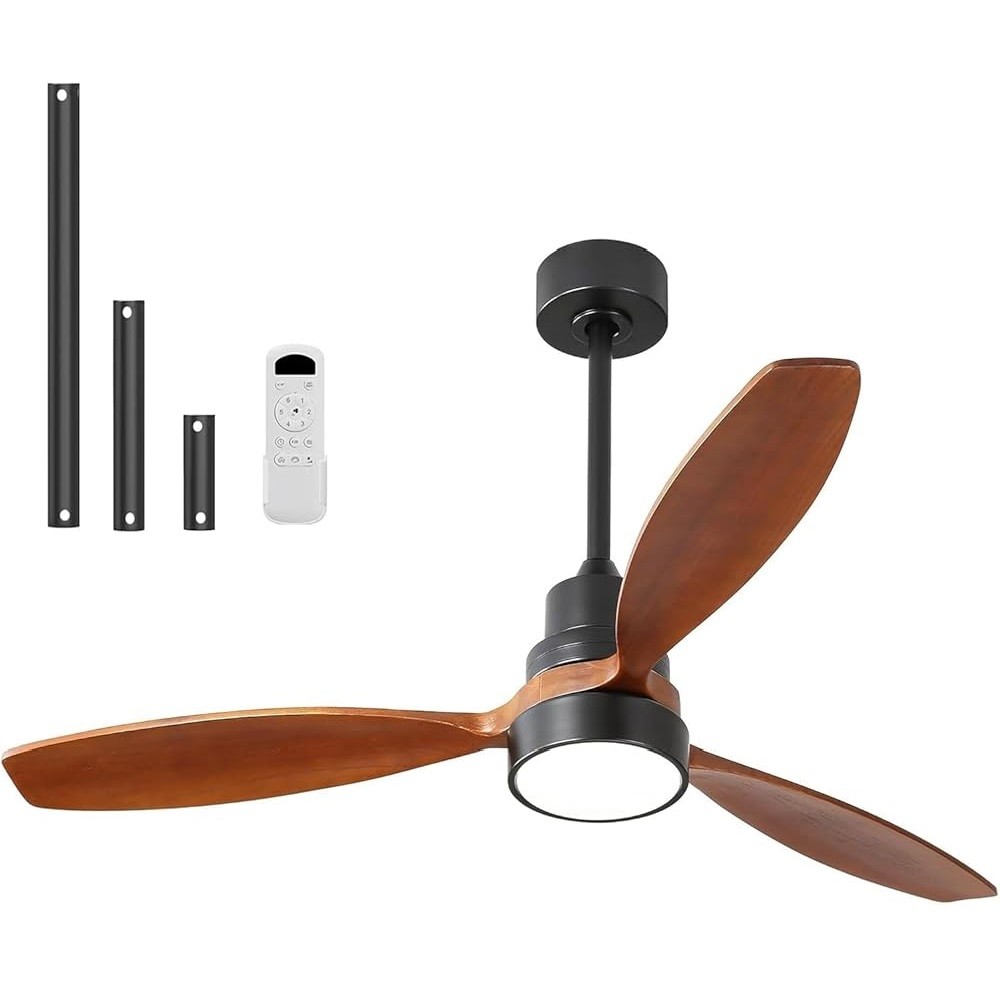52in Modern Ceiling Fan with Intergrated LED Light and 3 Solid Wood Blades Quiet