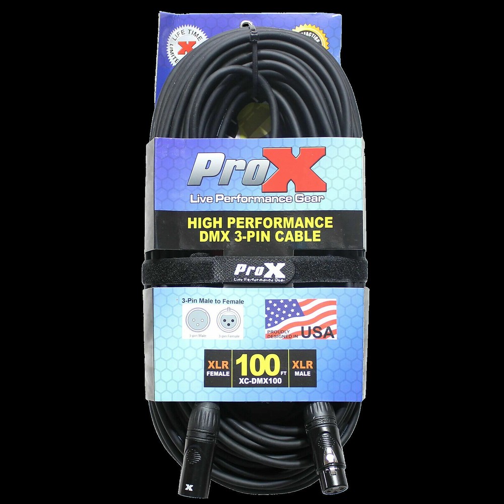5 Pack 3 Pin DMX stage Lighting Light 100' ft Cables By PROX