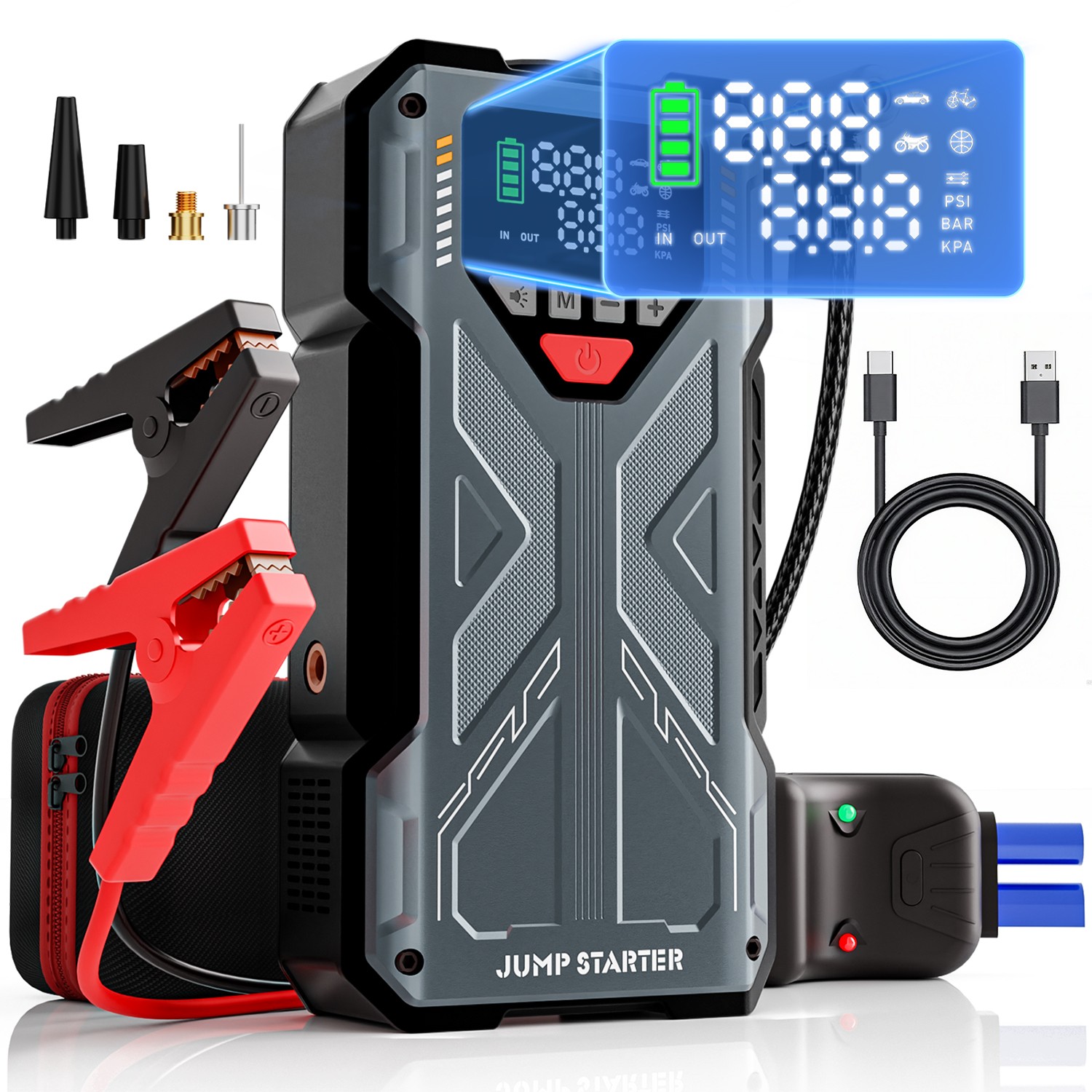 6000A Jump Starter with Air Compressor Ortable 12V Car Battery Booster PowerBank