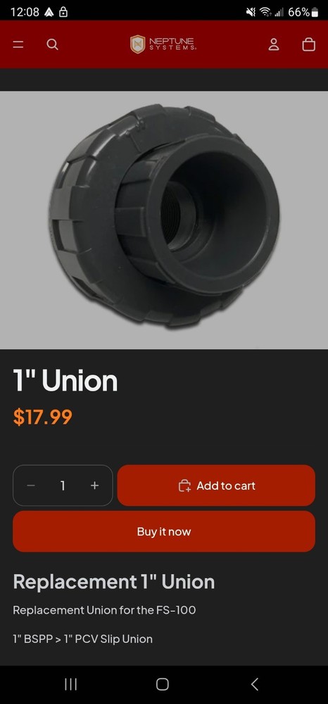 Neptune Systems Apex FS-100 Flow Meter Sensor 1" Port Diameter