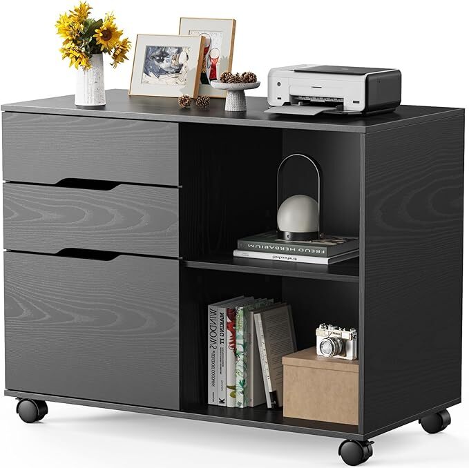 3-Drawer File Cabinet Lateral Mobile Cabinet Wood Under Desk Storage Organizer