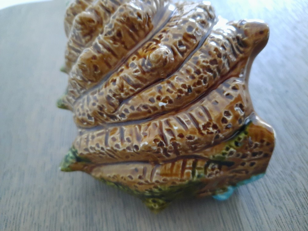 VTG Minco Foreign Thermometer Ceramic Seashell Beach Waves Brown Blue Shell