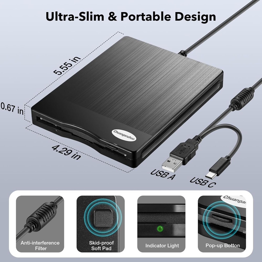 Floppy Disk Reader 3.5 inch USB Floppy Disk Drive External 3 1/2 Floppy disc USB