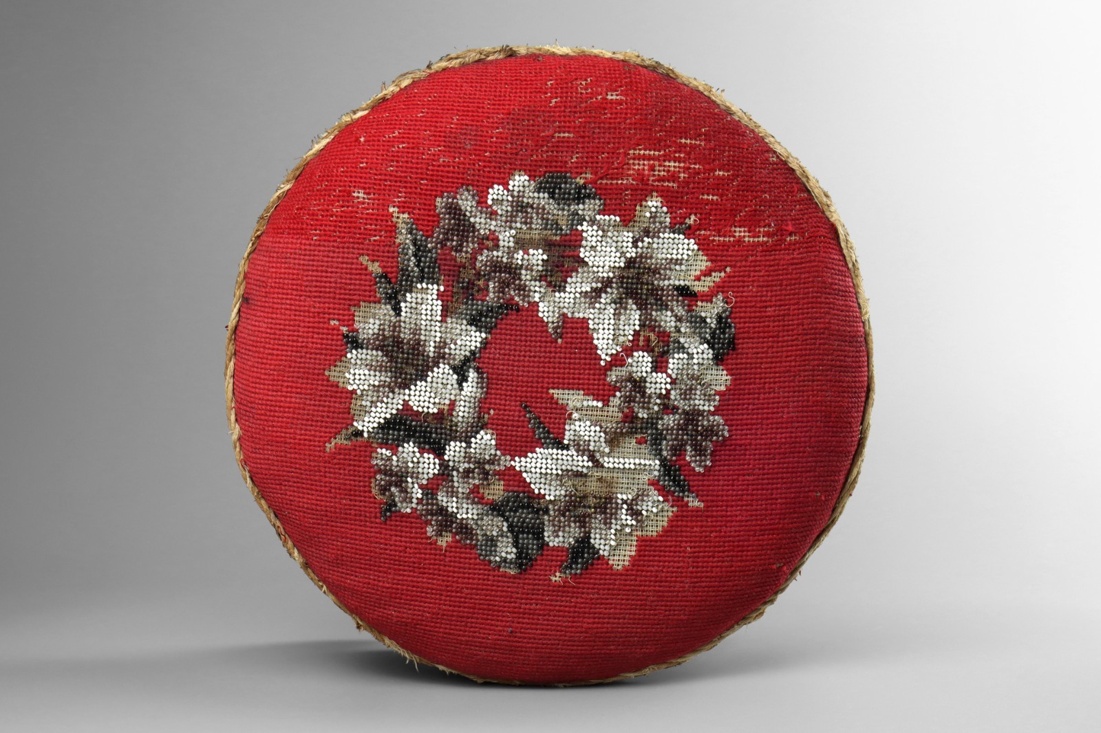 Antique 19th Century Ecclesiastical Gothic Carved Wood Oak Beaded Footstool