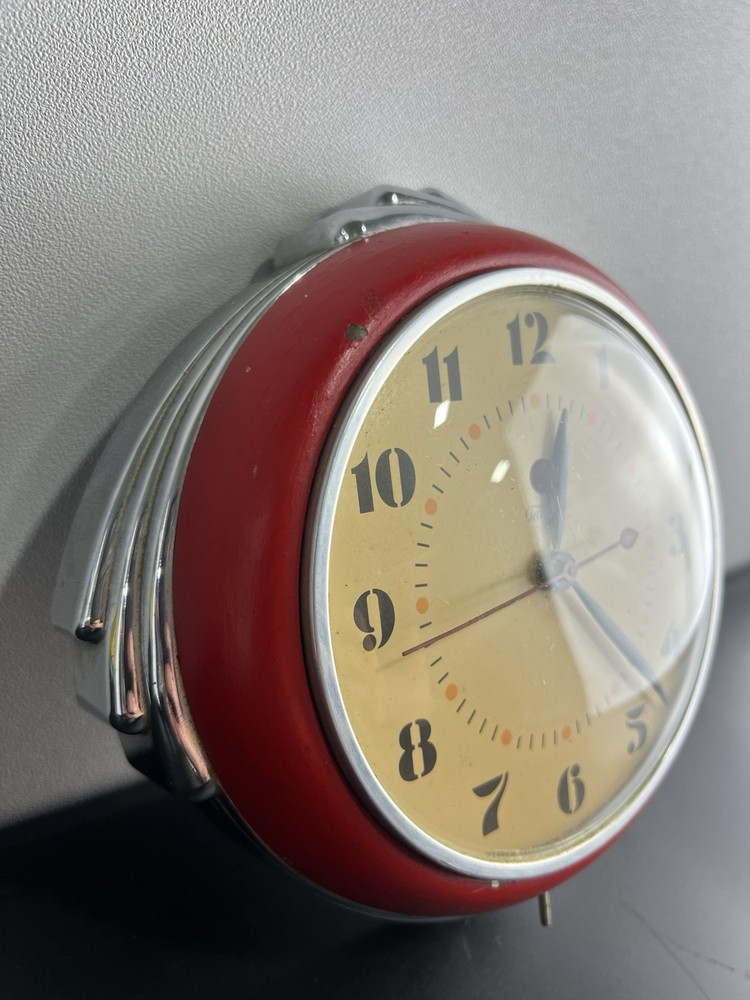 MCM Warren Telechron Model 2H09 Red Electric Wall Clock -Needs New Plug